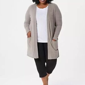 Oyster Barefoot Dreams CozyChic Ultra Lite Long Cardi Sweater Size Small